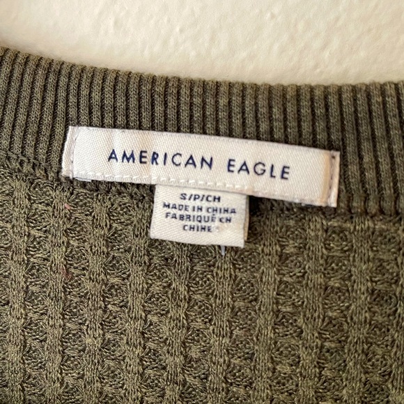 American Eagle Long Sleeve Waffle Knit Dress - Olive Green - Small - Picture 7 of 7